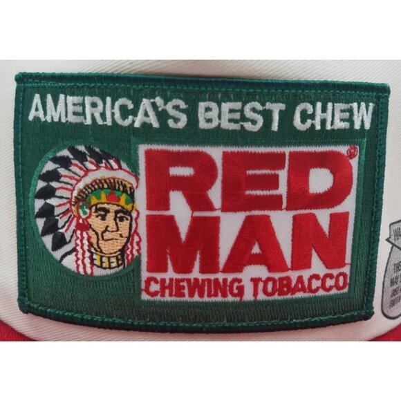 Red Man Chewing Tobacco Vintage Big Patch USA Made Mesh Snapback Trucker Hat Cap - Picture 13 of 14